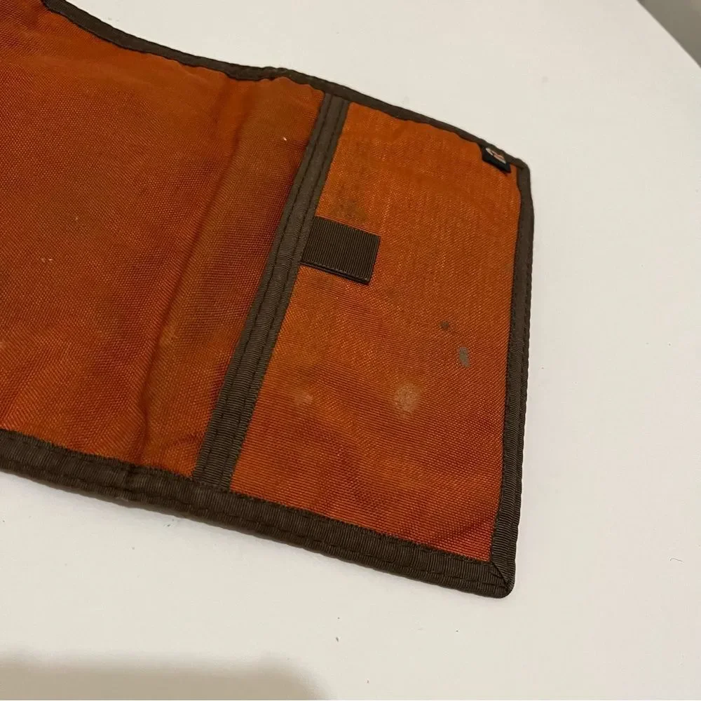 Vintage Rainbow Orange Rust Tri Fold Nylon Wallet w Calculator Hook Loop Closure